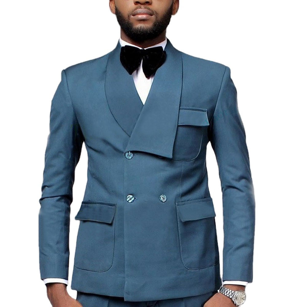 Men Formal Wear Jacket - Latest Design Double Breasted Lake Blue