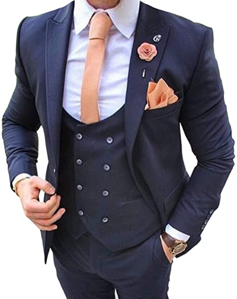 Men Formal Wear Jacket - Navy Blue Men's Suits 3 Pcs