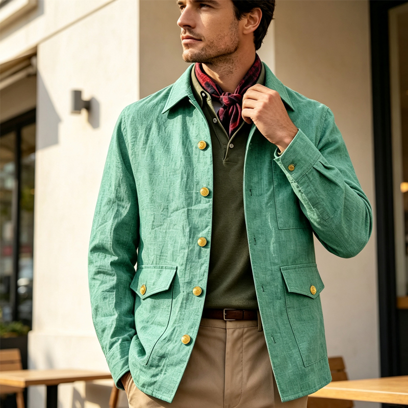Men Formal Wear Jacket - Vintage Men's Linen Jacket Lapel Collar