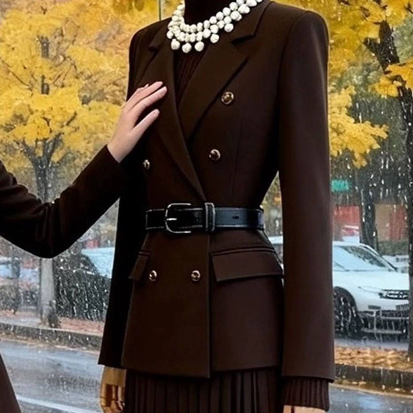 Women Brown Two Piece Suit Set - Men'S Formal Wear Belt review and price