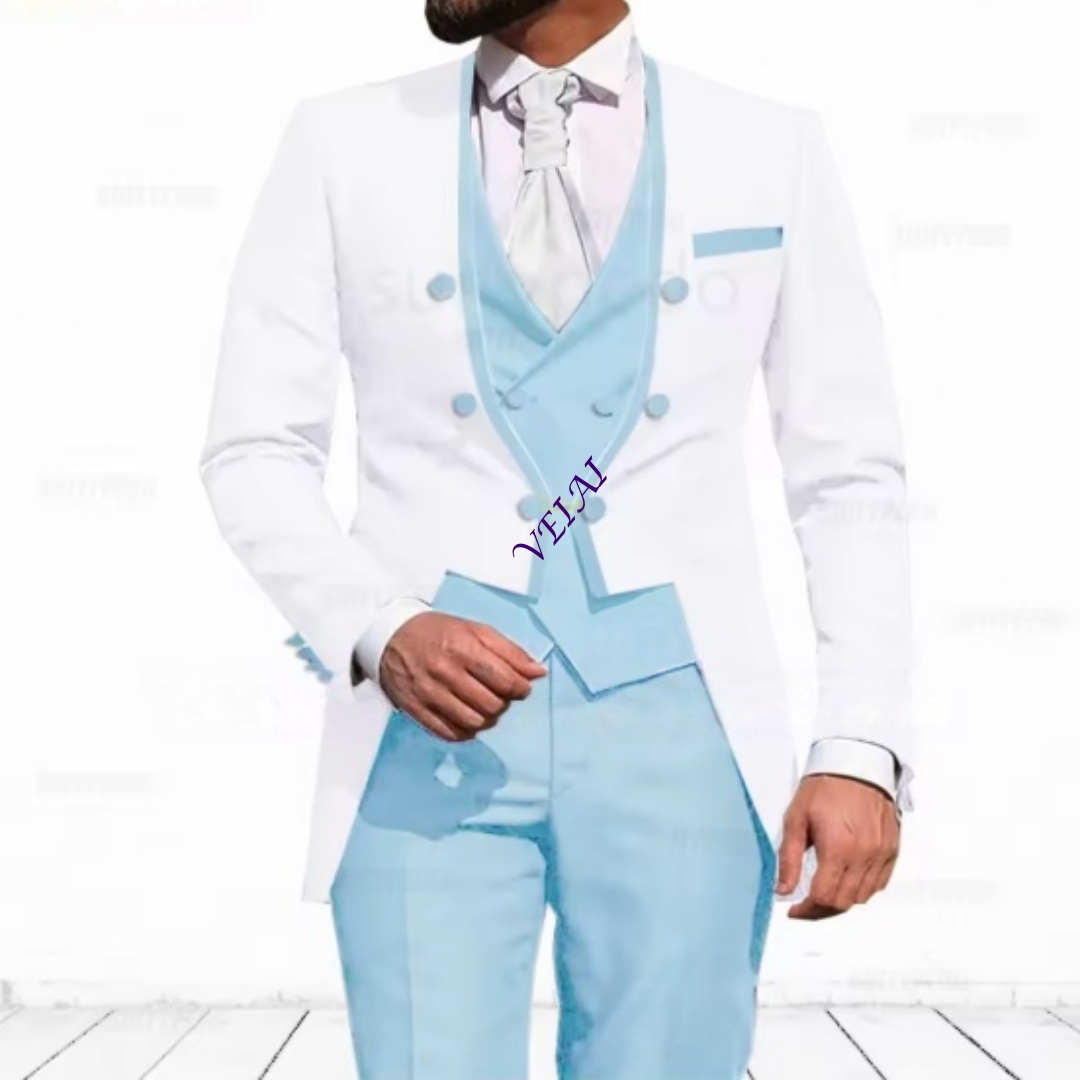 Customized Sky Blue 3-Piece Su - Men Formal Wear Jacket review and price