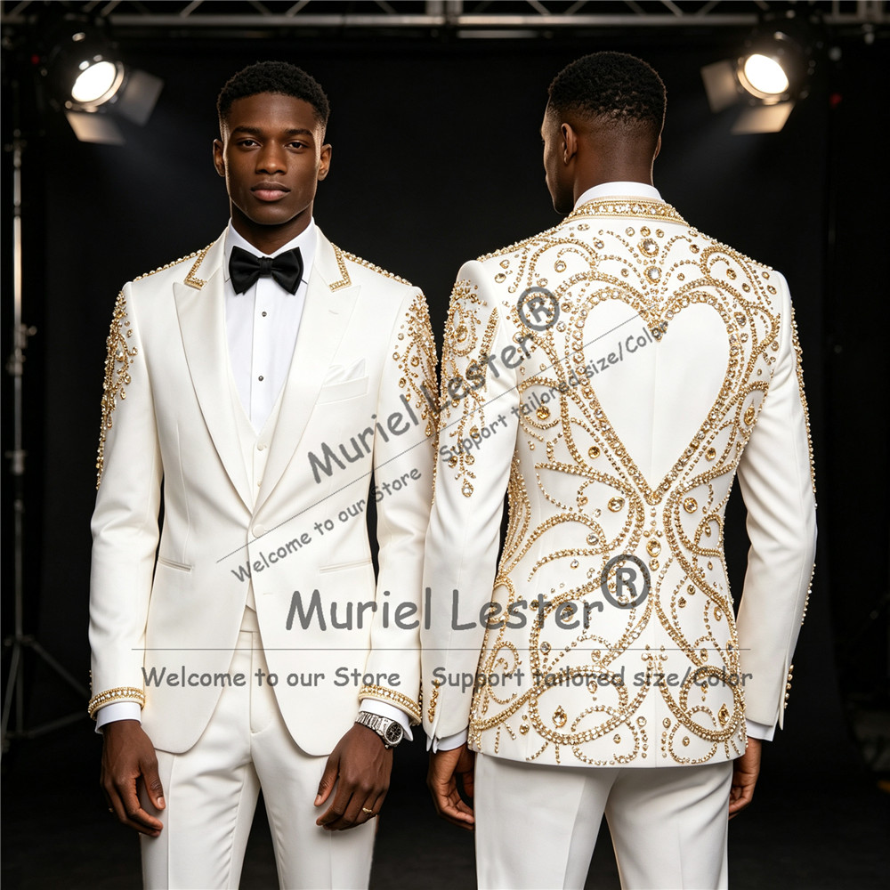3 Piece Sets Gold Diamond Bead - Men Formal Wear Jacket review and price