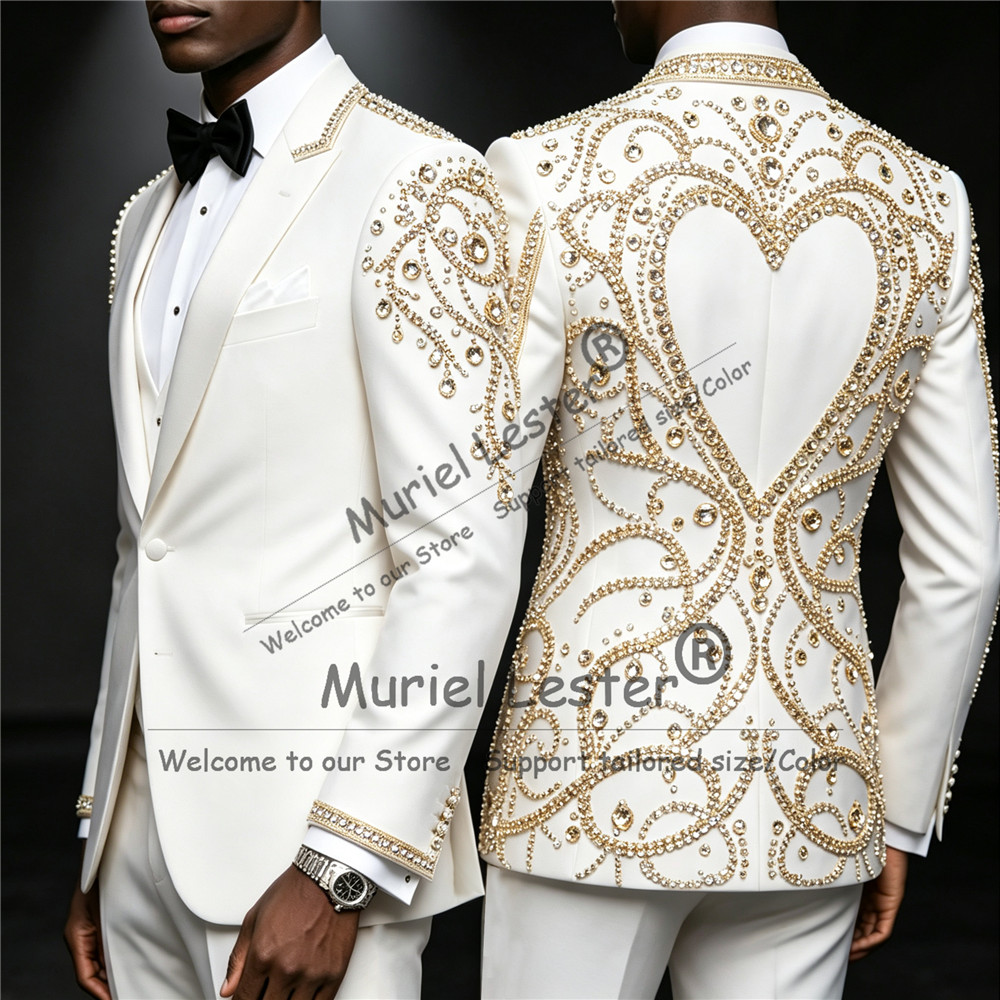 3 Piece Sets Gold Diamond Bead - Men Formal Wear Jacket review and price