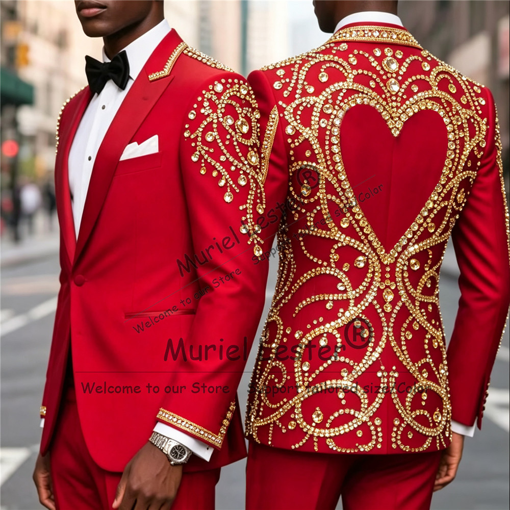 3 Piece Sets Gold Diamond Bead - Men Formal Wear Jacket review and price