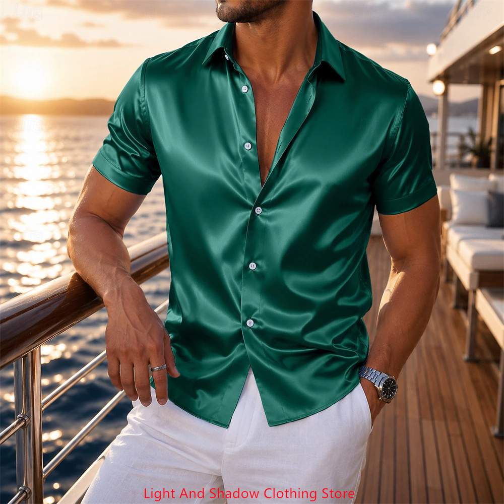 Men's Satin Short Sleeved Shir - Men Formal Party Wear Dress review and price