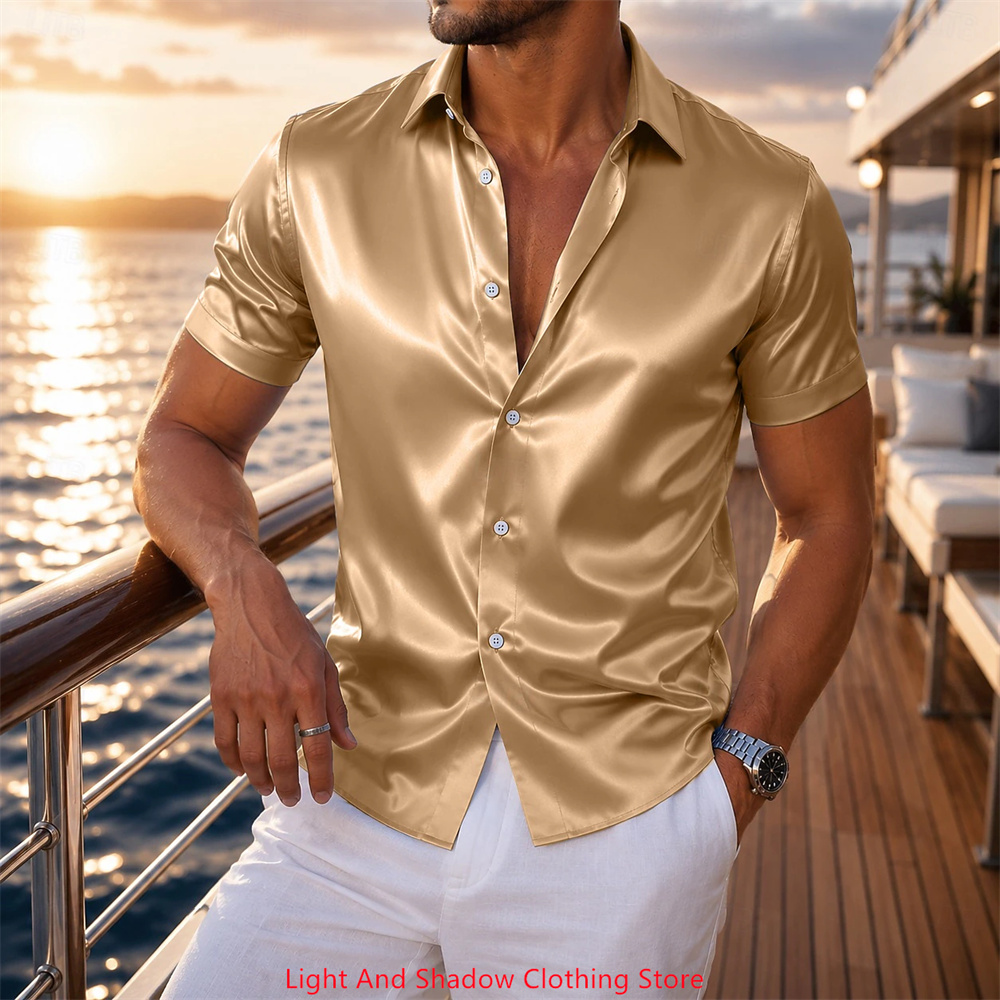 Men's Satin Short Sleeved Shir - Men Formal Party Wear Dress review and price