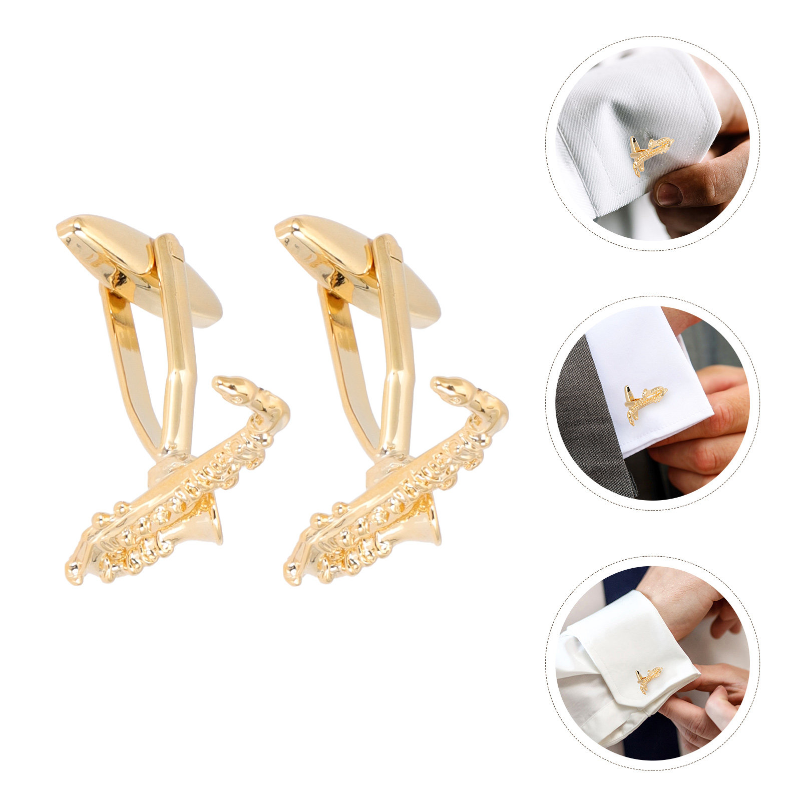 1Pair Brass Saxophone Cufflink - Men'S Formal Wear Accessories review and price